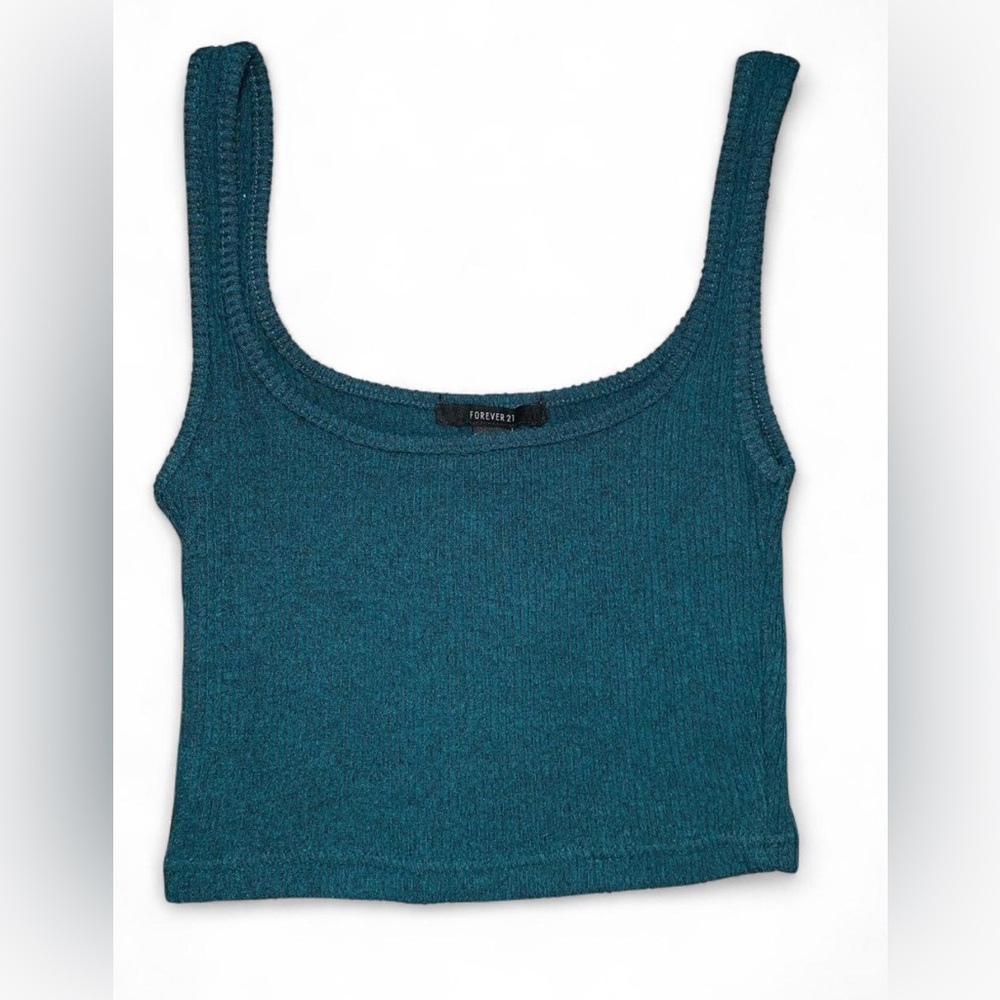 Forever 21 Green Ribbed Crop Tank Top